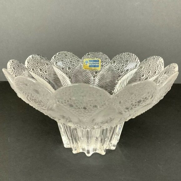 Lausitzer Glas Lead Crystal Dew Drop Leaf Bowl 7 inch Handmade German Republic - Picture 1 of 7
